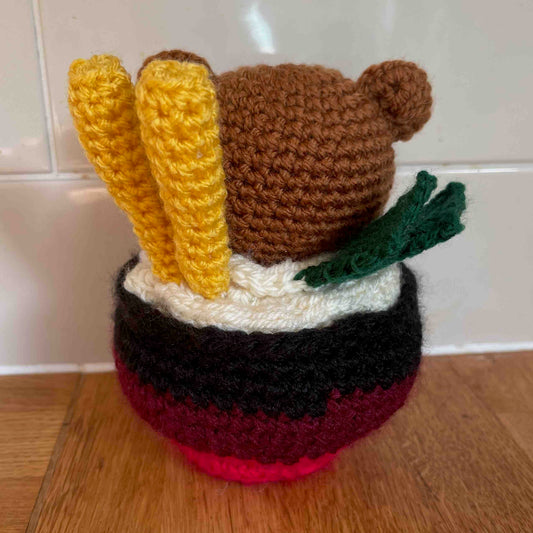 Bear In A Ramen Bowl Amigurumi Plush
