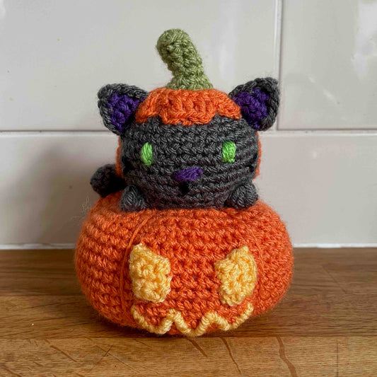 Cat In A Pumpkin Amigurumi Plush
