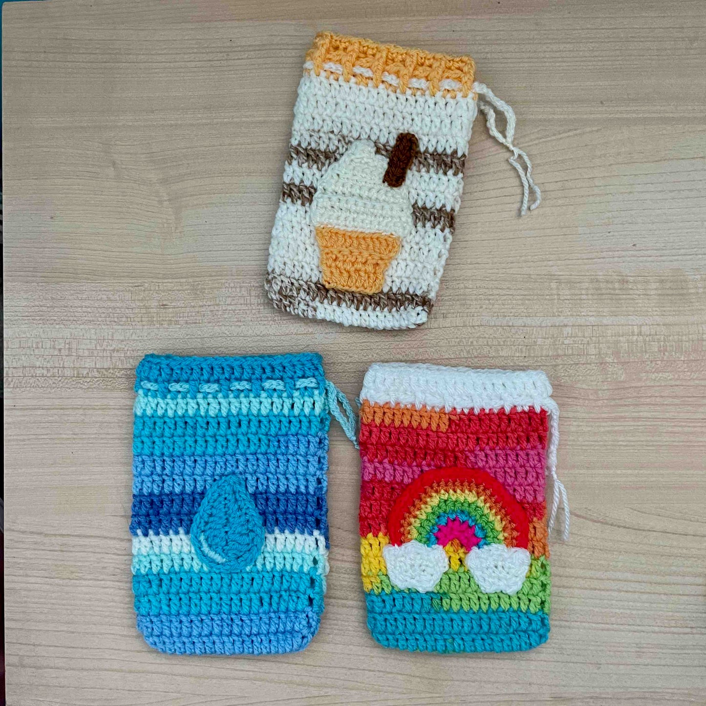 Crochet Drawstring Pouches (11cm X 15cm)