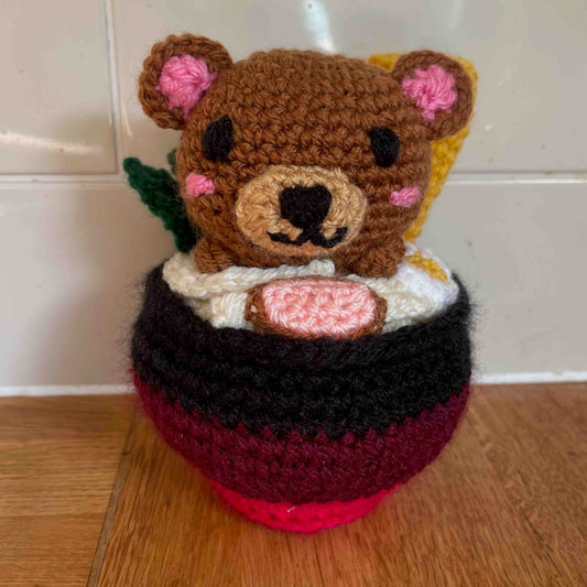 Bear In A Ramen Bowl Amigurumi Plush