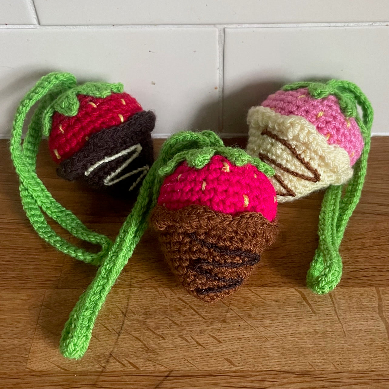 Crocheted Chocolate Strawberry Bag Charms